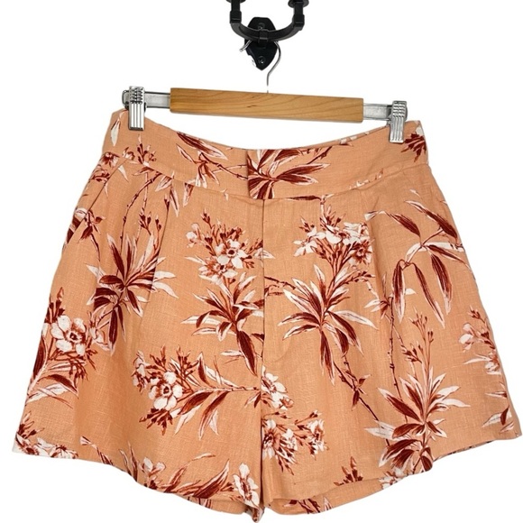 ✨NWT Joie High Rise Floral Print Farron Linen Shorts Warm Blush Size 10 - Picture 2 of 13